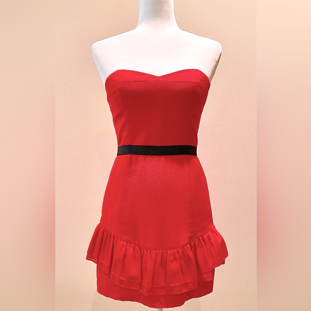 S NWT BCBG dress red holiday Christmas new year party strapless mini santa sexy